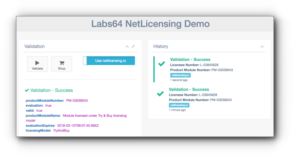 NetLicensing Demo Web Application