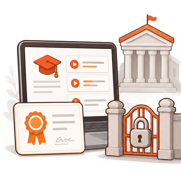 E-Learning Platform: Gating Courses and Certifications by Enrolment and Institutional Licence